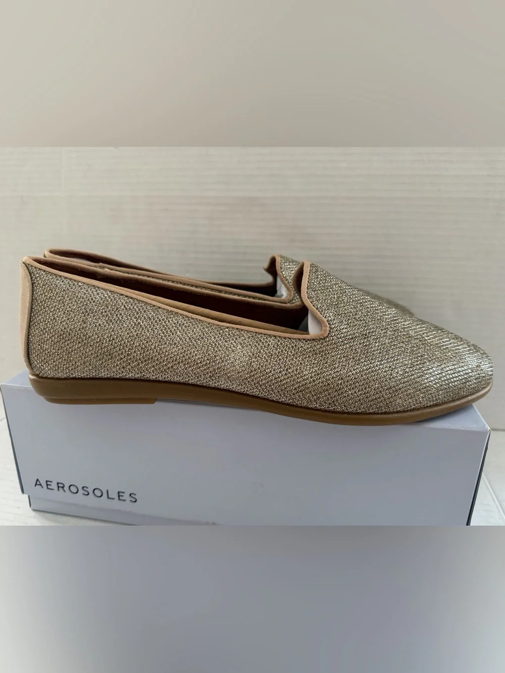 Aerosoles Women’s Loafers Betunia Ballet Flats Shoes Soft Gold Fabric 12 New